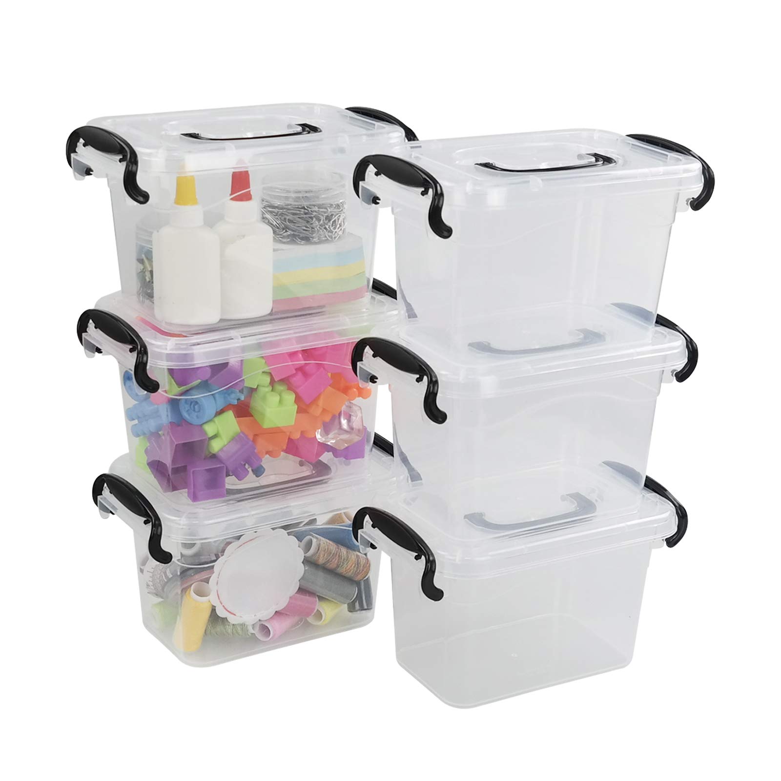 Bringer Set of 6 Mini Plastic Storage Box, 1.5 L Clear Tiny Latch Box, F