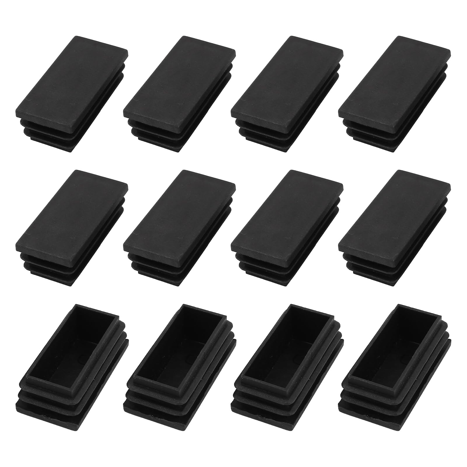 METALLIXITY Rectangle End Caps (50 x 25mm) 12Pcs, Plastic Rectangle Tube Inserts Threaded End Blanking Caps Protector - for Furniture Table Chair Legs, Black — image 1