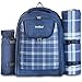VonShef 4 Person Outdoor Picnic Backpack Bag Set with Insulated Cooler Compartment - Includes Picnic Blanket, Detachable Bottle Wine Holder, Flatware and Plates – Navy Tartan
