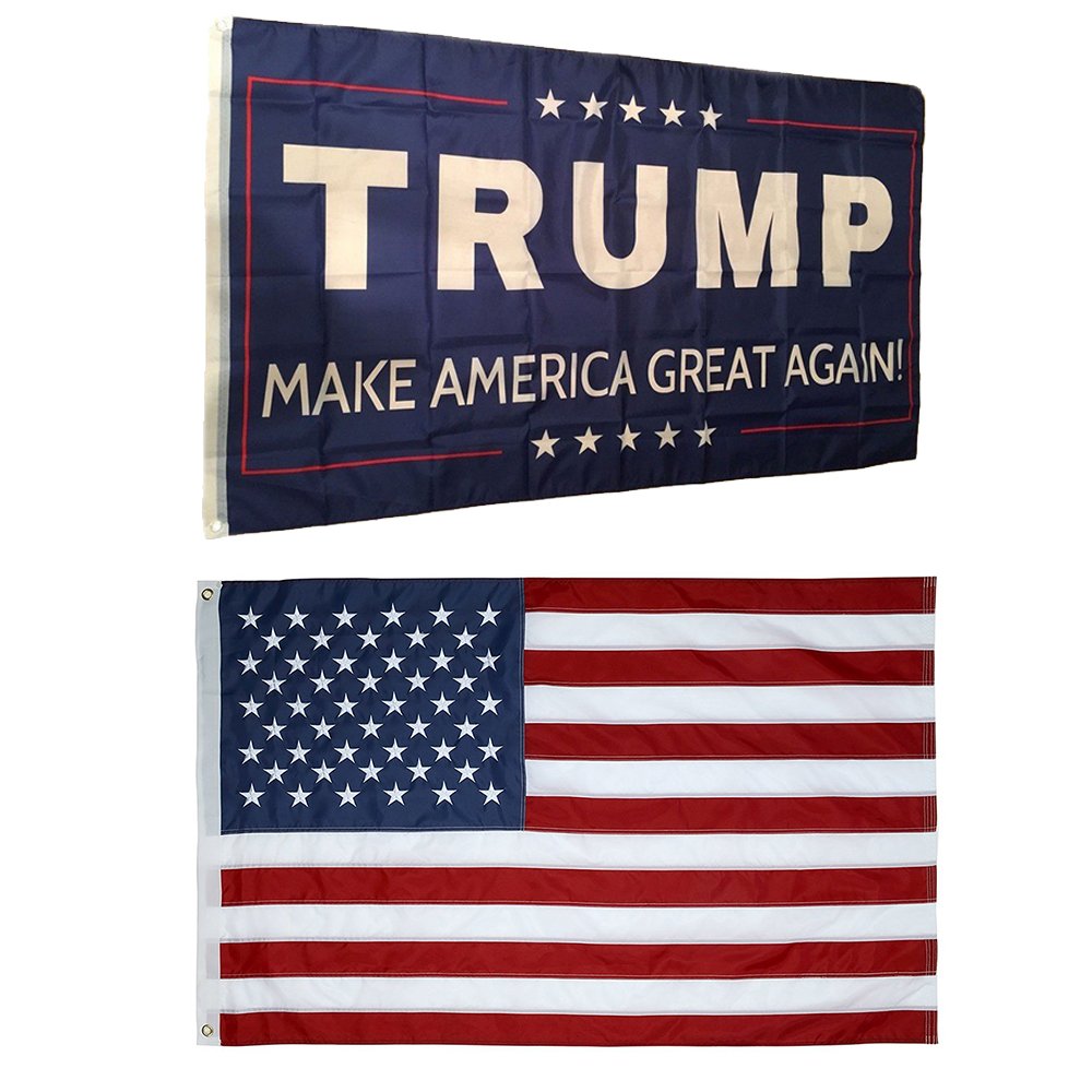 JUNZENIA Trump and American Flag Combo MAGA Flag USA Embroidered Stars and Stripes Flag