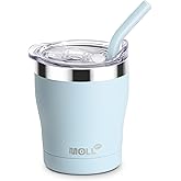 Mollcity kids Cup-9 oz Stainless Steel Vacuum Insulated Tumbler Lids and Straws- Kids Smoothie Cup Spill Proof, BPA Free(Blue)