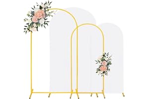 JALANCY 7.2FT, 6FT Wedding Arch Stand and Matching White Spandex Fitted Arch Backdrop Cover Set, Round Top Chiara Backdrop Stands and Covers for Birthday Party Baby Shower Banquet Arch Decor (White)