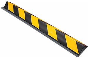 Rubber Wall Corner Guard 40" | L-Shape Heavy-Duty Black Corner Protector with Yellow Reflectors | Impact Protection for Parki