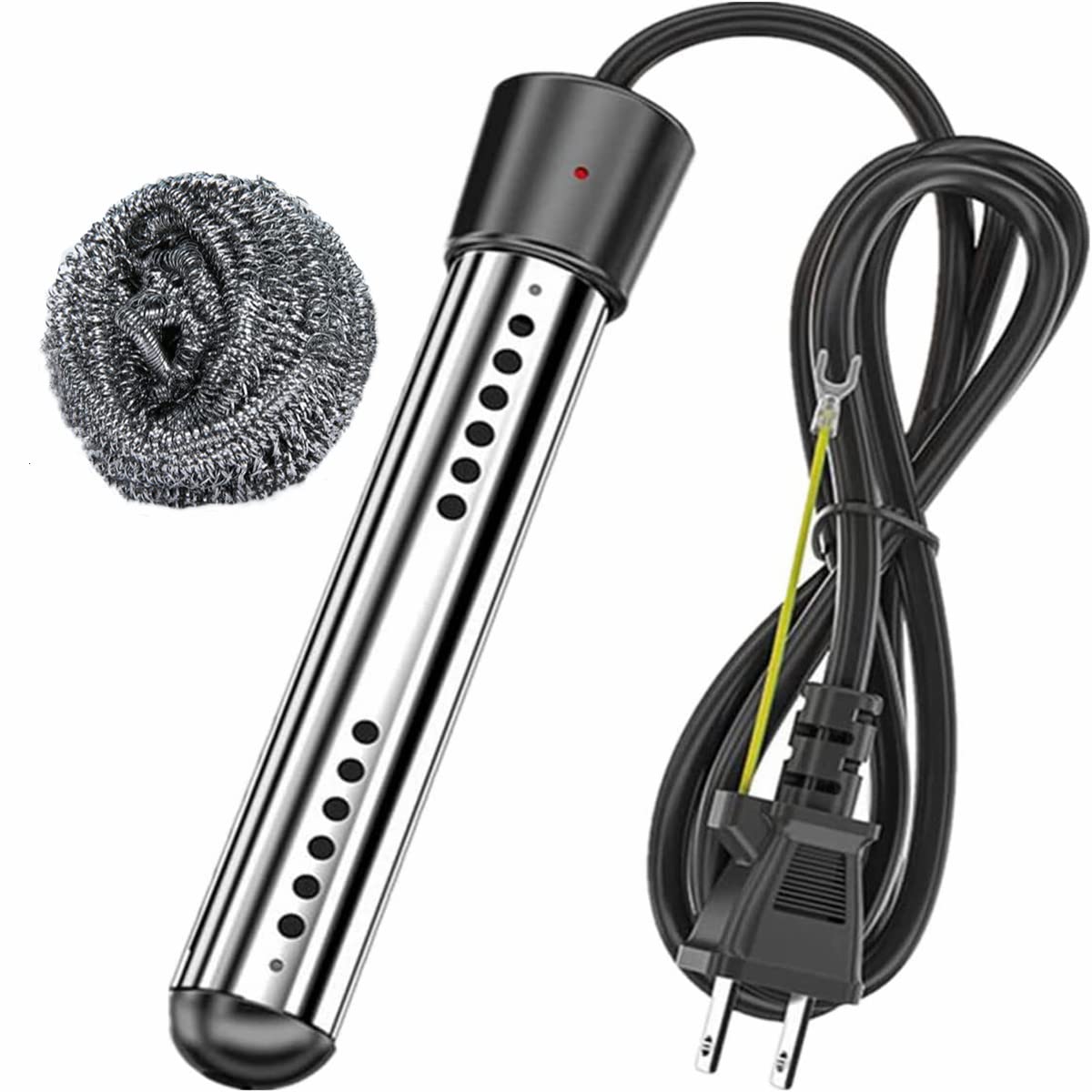 投げ込みヒーター 電気浸漬給湯器ロッド プールヒーター 1500w 自動電源オフ 浴槽用給湯器 インフレータブルプール 家庭 アウトドア 学校に適しています（ワイヤーたわしと日本語マニュアル付き）商品画像