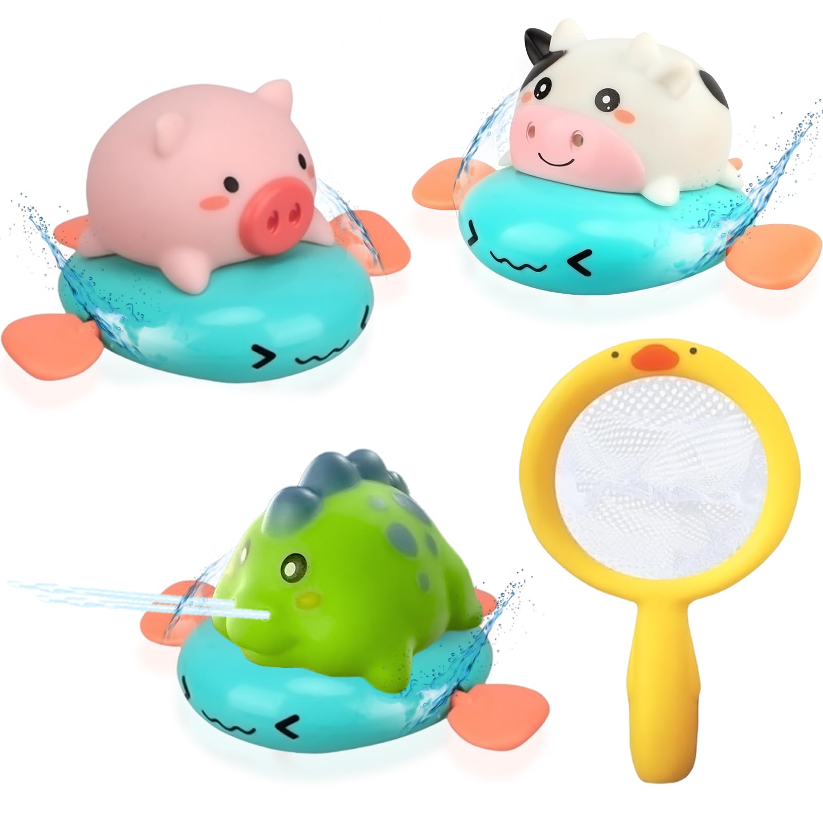 Echehi 4pcs Baby Bath Toys, Wind up Bath Toys with Water Spray, Suitable for Children Over 18 Months. Green