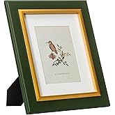 ibalux 8x10 Green Wood Picture Frame with Real Glass, Gold Inner Border, Matted to 5x7, Vertical and Horizontal for Tabletop or Wall Hanging