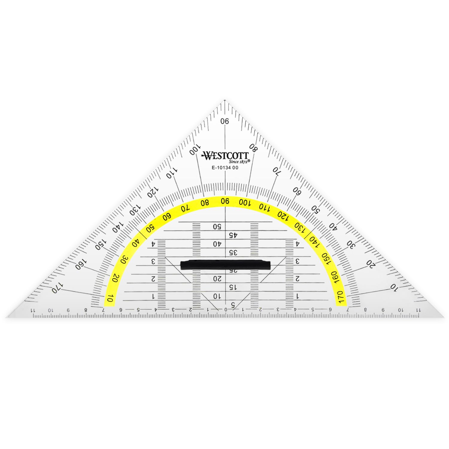 Westcott set square 22 cm with detachable handle, Transparent plastic set square with yellow scale, Technical scale & protractor for school, university or office, E-10134 00 — image 1