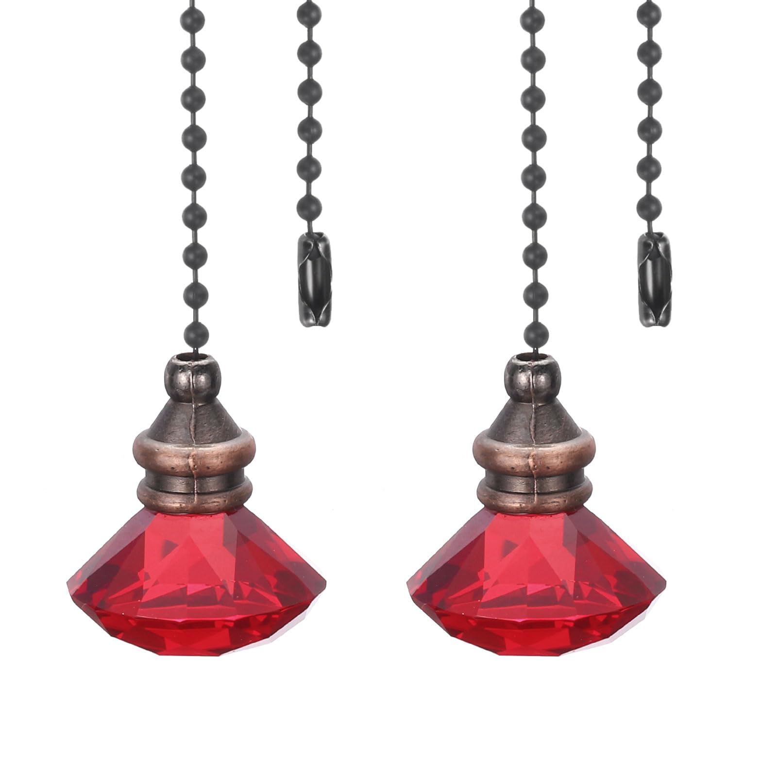 PATIKIL Ceiling Fan Pull Chain, 2 Pack 12" Decorative Diamond Pendant Chain Extender Charm Extension Pull String for Ceiling Fans Light Lamp, Red