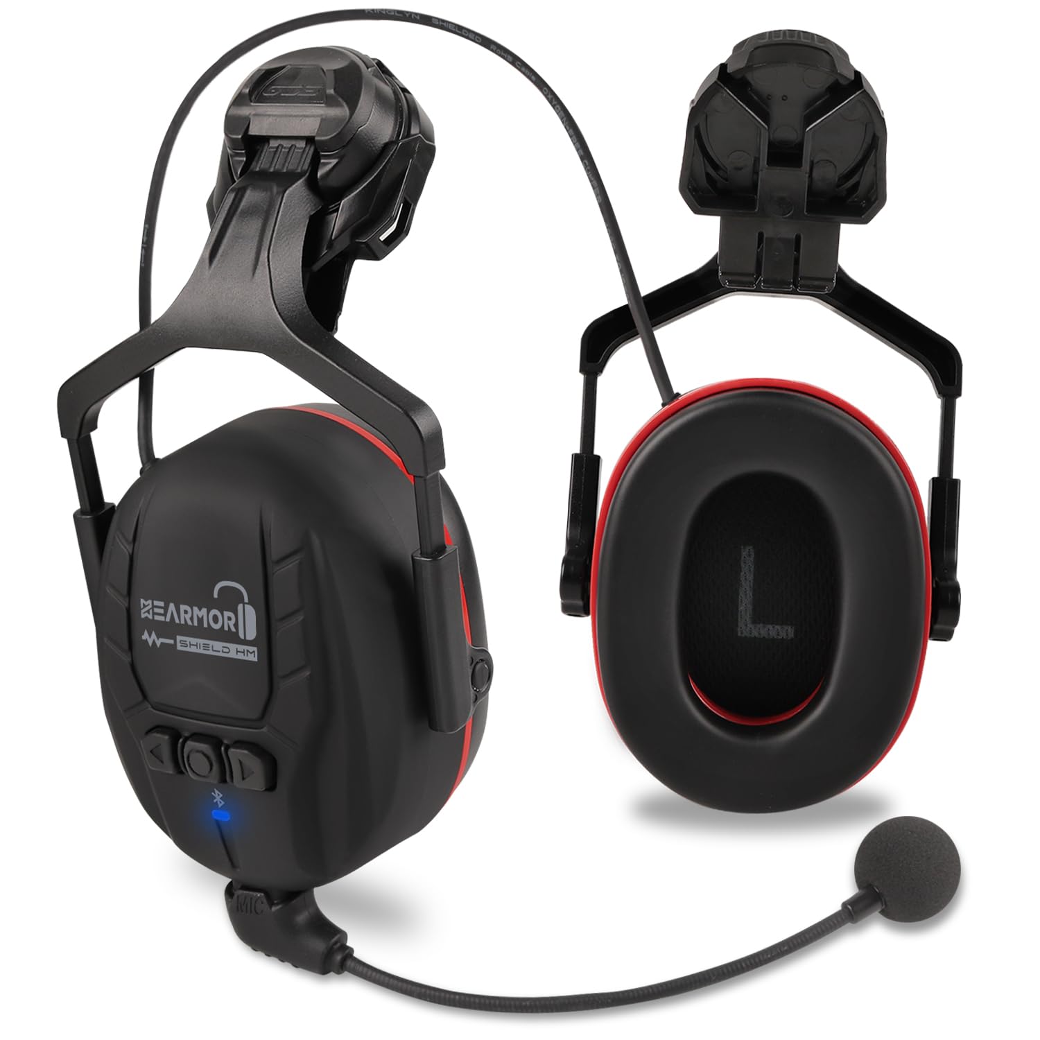 HEARMOR Bluetooth Helmet Mounted Ear Defenders, SNR 32dB Hard Shell Noise Reduction, Accessory Safety Helmets, for Mowing, Forestry, Construction & Industrial High-Noise Work