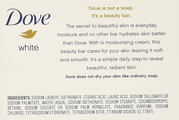 DOVE WHITE MOISTURIZING CREAM BEAUTY BAR FOR UNISEX, 3.15 OUNCE