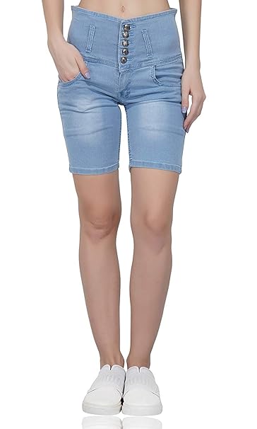 ladies black denim shorts