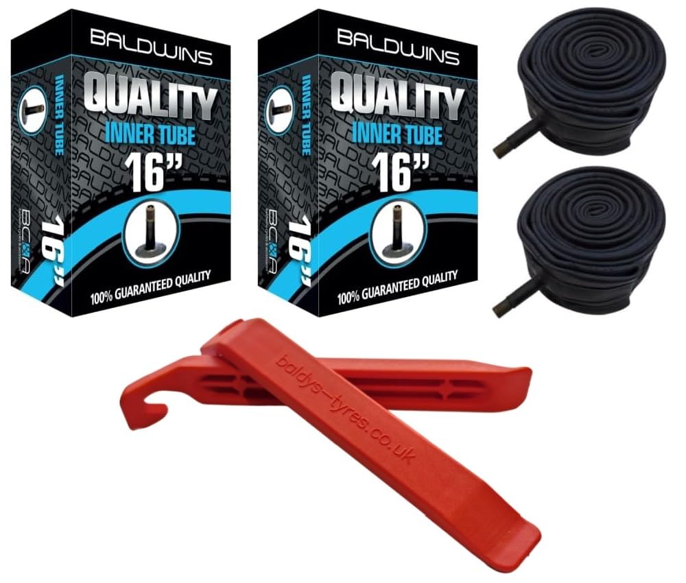 Baldwins Bike Inner Tube 16 x 1-3/8 Schrader Valve & BALDY'S TYRE LEVER (Pack of 2)