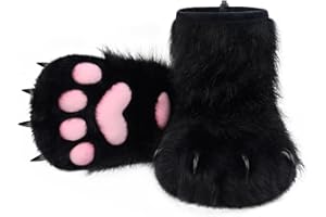 HAOAN Furry Animal Paw Slippers Fuzzy Boots Cat Fox Wolf Bear Claw Shoes Halloween Cosplay Costume Accessories