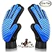 Pet Grooming Glove, Horhin Gentle Deshedding Brush Glove Efficient Hair Remover Brush Bathing Grooming Massage Gloves for Dogs, Cats & Horses with Long & Short Fur,Enhanced Five Finger Design-One Pair