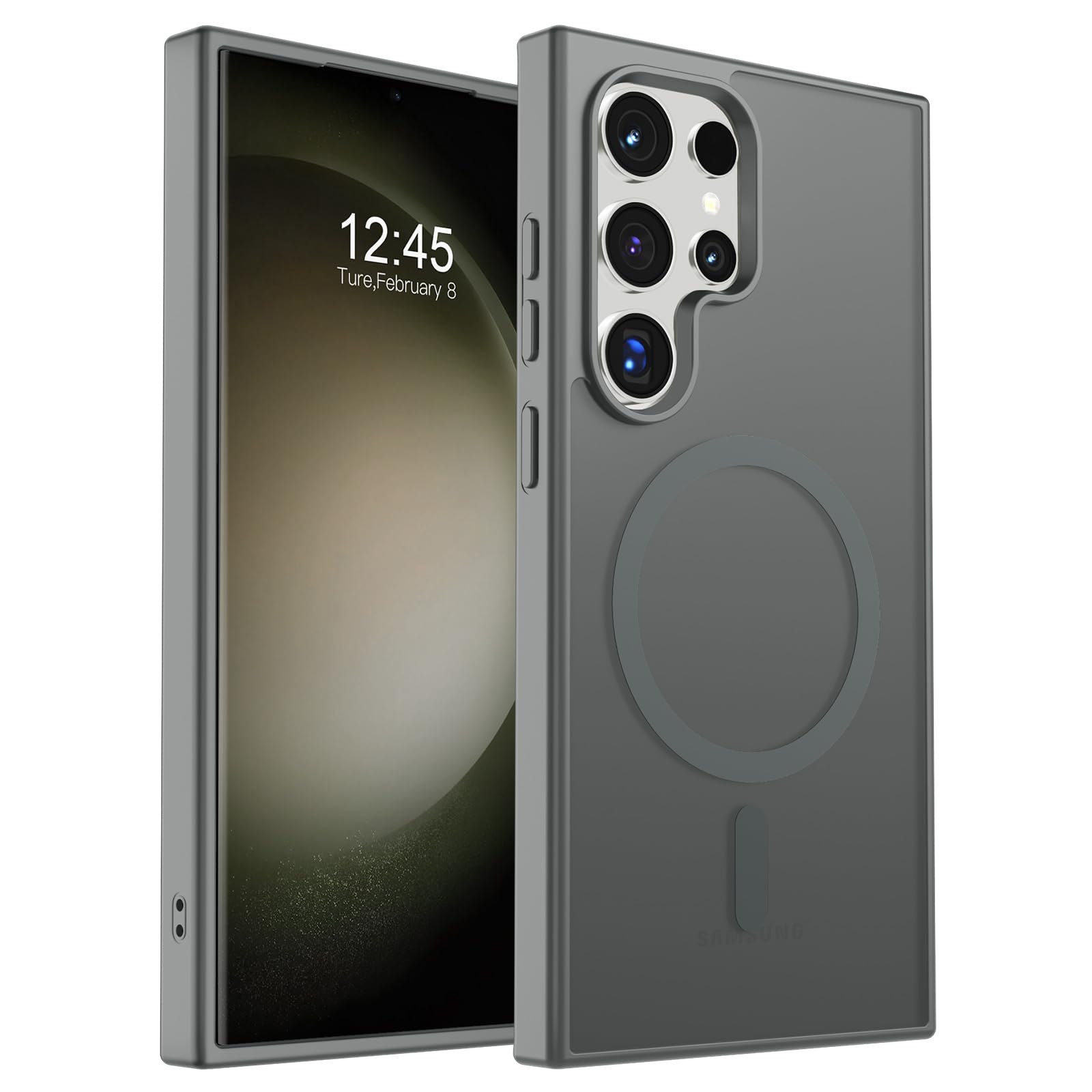 SUPFINE Magnetic for Samsung Galaxy S23 Ultra Case, (Built-in Magnets) (Military Grade Drop Protection) Slim Translucent Shockproof Phone Case,Titanium Gray