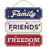 Americana Fourth of July Party Friends, Family, Freedom Hanging Sign Decoration, Fiberboard, 12