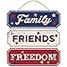 Americana Fourth of July Party Friends, Family, Freedom Hanging Sign Decoration, Fiberboard, 12