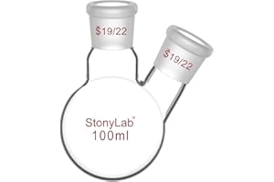 StonyLab Glass 100mL Heavy Wall 2 Neck Round Bottom Flask RBF, with 19/22 Center and Side Standard Taper Outer Joint