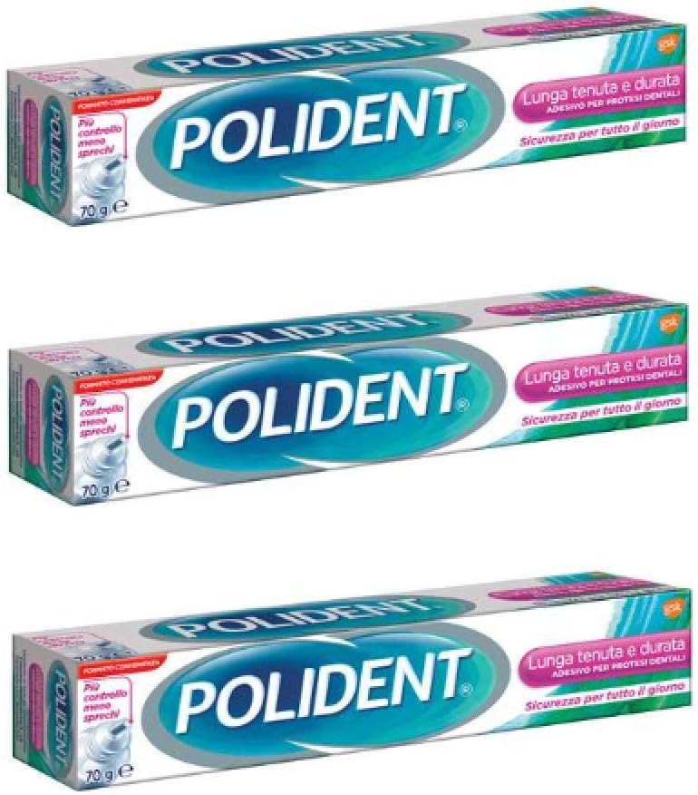 3 x Polident Adhesive Long Lasting Up to 12 Hours Pack Maxi Convenience 70g