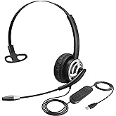 MKJ USB Headset with Microphone for PC, Computer Headset with Noise Cancelling Mic for Call Center and Office, Wired Headphones for Laptop UC Platforms Business Ms Teams Zoom Webex Facetime