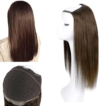Amazon Com Full Shine Clip In Human Hair Half Wigs 18 Inch Half Wig One Piece Hair Extensions Color 4 Medium Brown Remy Human Hair Wigs Without Lace 150 Gram U Shape