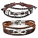 2PCS Set Couples Leather Bracelet Cuff Love Infinity Charm Bangle for Men Women (Brown) for Mothers Day