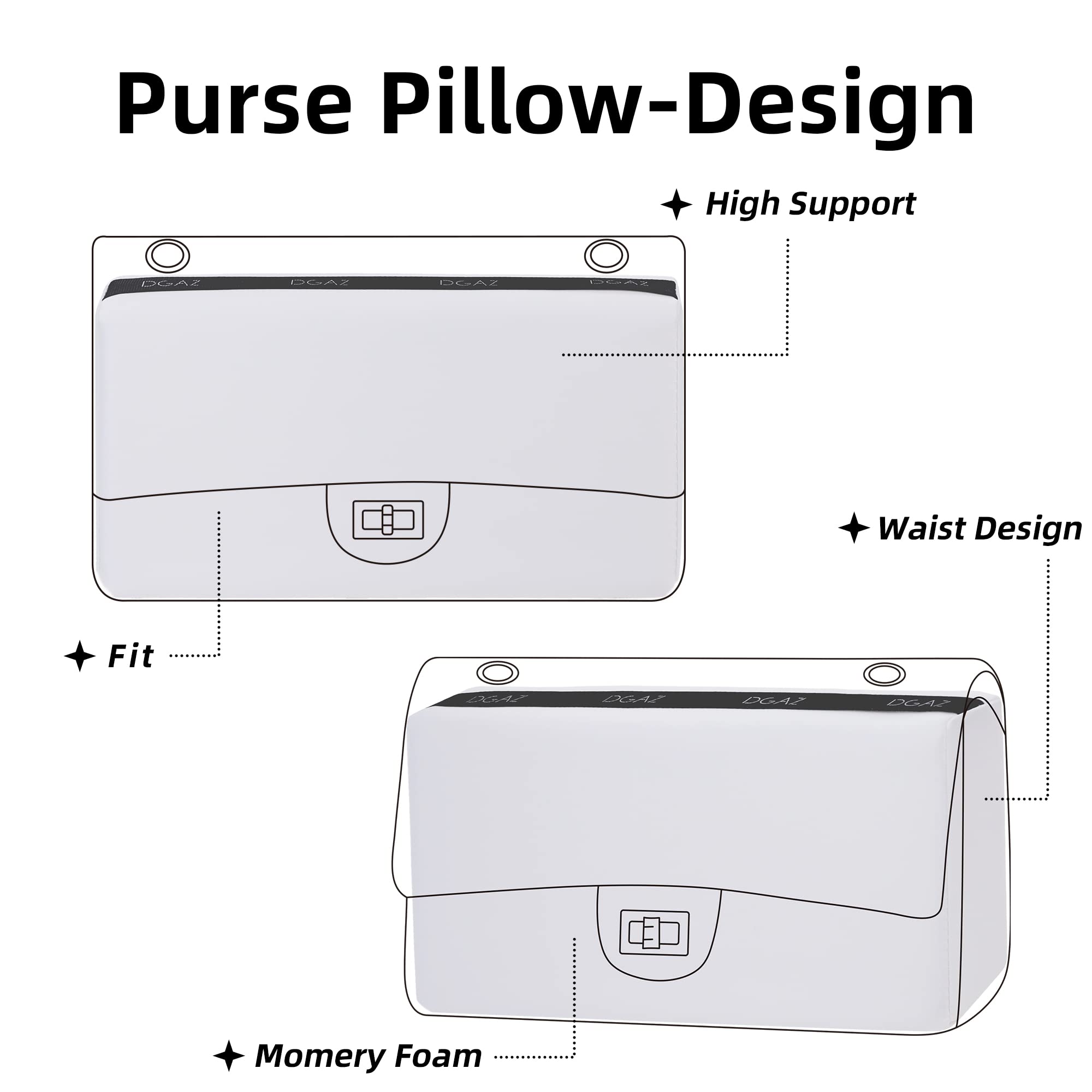 DGAZ Bag Pillow Shaper Insert for Chanel 2.55 Bags, Silky Pillow Shaper for Luxury Handbags（White,Bag 24）