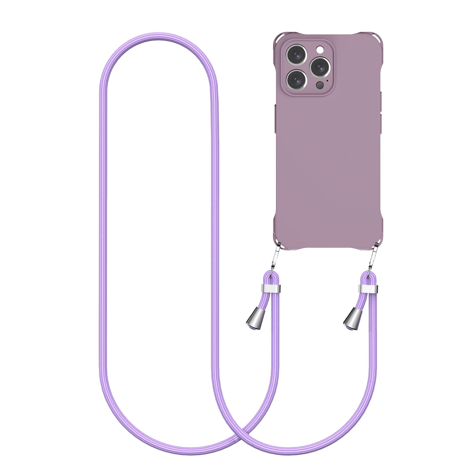 CAROKI Crossbody iPhone 13 Pro Max Case, Lanyard Protective Liquid Silicone Case with Adjustable Length Detachable Lanyard Rope Shockproof Hands-Free Phone Cover for iPhone 13 Pro Max 6.7"-Purple