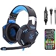 sktome Gaming Voice Changer Headset with Mic, Cool LED Light Over-Ear Headphones with Volume Control, Noise Reduction Voice Changer Gaming Headset for PS4/PS5/Xbox One/PC/Phone/Laptops(Blue)