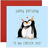 CENTRAL 23 Happy Birthday Husband Card - Forever Love - Sweet Birthday Card For Men Women - Penguin Cards For Wife Boyfriend Girlfriend - Romantic Gifts For Her Him - Comes With Stickers
