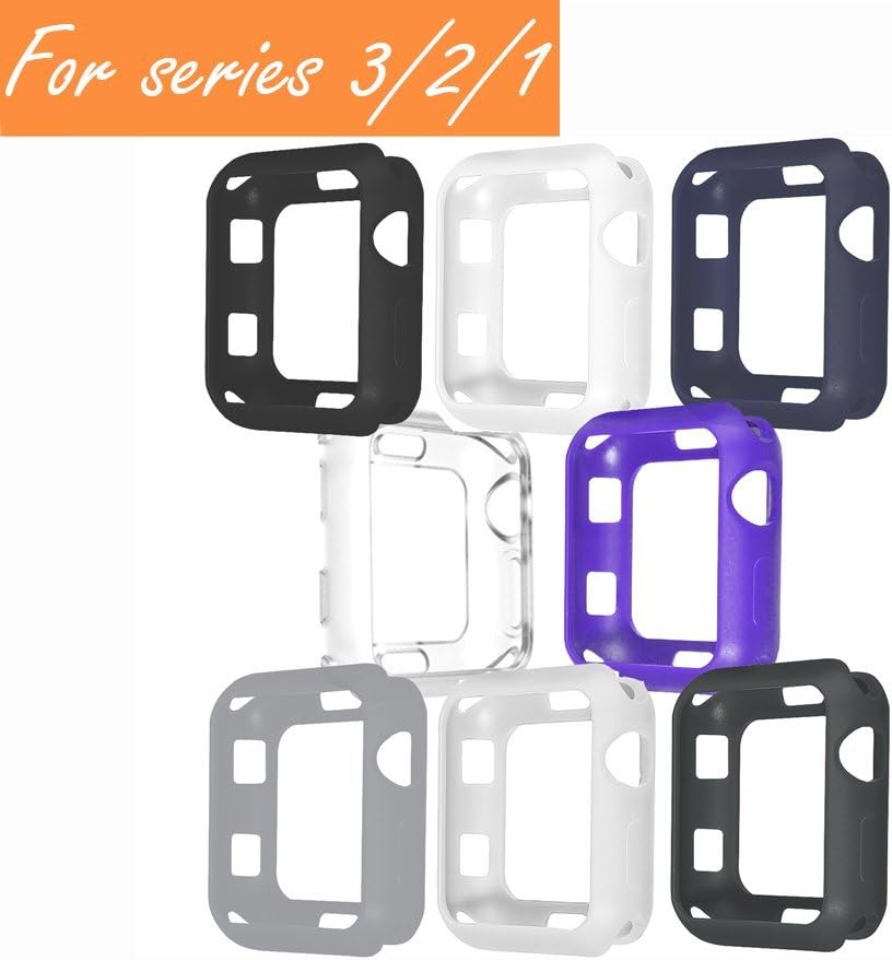 V1take Compatible with Apple Watch Case 38mm 42mm, [8 Pack] Slim Lightweight Shock-Proof Iwatch Protector Case Compatible with Apple Watch Series 3 Series 2 Series 1, Sport, Edition (Dark,38mm)