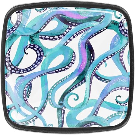 Pomos cuadrados para puerta de armario, acuarela, tentáculos de cristal