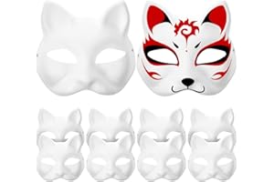 LOGOFUN 20 Pcs Cat Masks for Kids Therian Mask White Paper Blank DIY Unpainted Animal Mask Cosplay Halloween Masquerade Party Costume Accessory