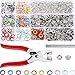 Jovitec 200 Sets Snap Fasteners Romper Snaps Craft Pliers Tool Prong Buckle Metal Ring Button Press Studs Sewing Craft 9.5 mm, 10 Colors