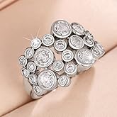 RKKOJJO 925 Sterling Silver Shiny Gemstone Ring 18K Cubic Zirconia Promise Cocktail Rings CZ Diamond Multi Row Ring Eternity Engagement Wedding Band Ring for Women Size 8