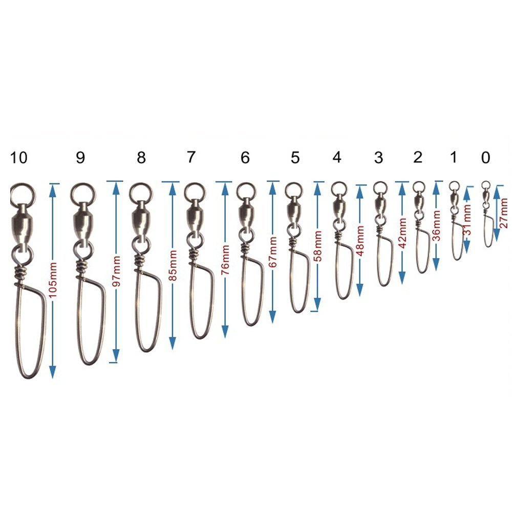 SHELURE 40 Pack High Strength Ball Bearing Swivel with Coastlock Snap Accessories for Saltwater Fishing-Strong Welded Rings(100% Copper+Stainless Steel) (#0_27mm_7kg(15.4lb))