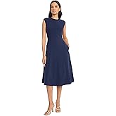 Maggy London Womens Women's A-line Midi Dress with Pockets - Cap Sleeve High Neck - Wedding Guest Cocktail Dress