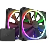 NZXT F140 RGB Twin Pack - 2X 140mm PWM RGB Fans + Hub - Black | Two 140mm PWM RGB fans with controller. Advanced lighting cus