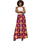 iooiooi Women's Fashion Casual Plus Size African Print Cotton Wide Leg Pants with Pockets