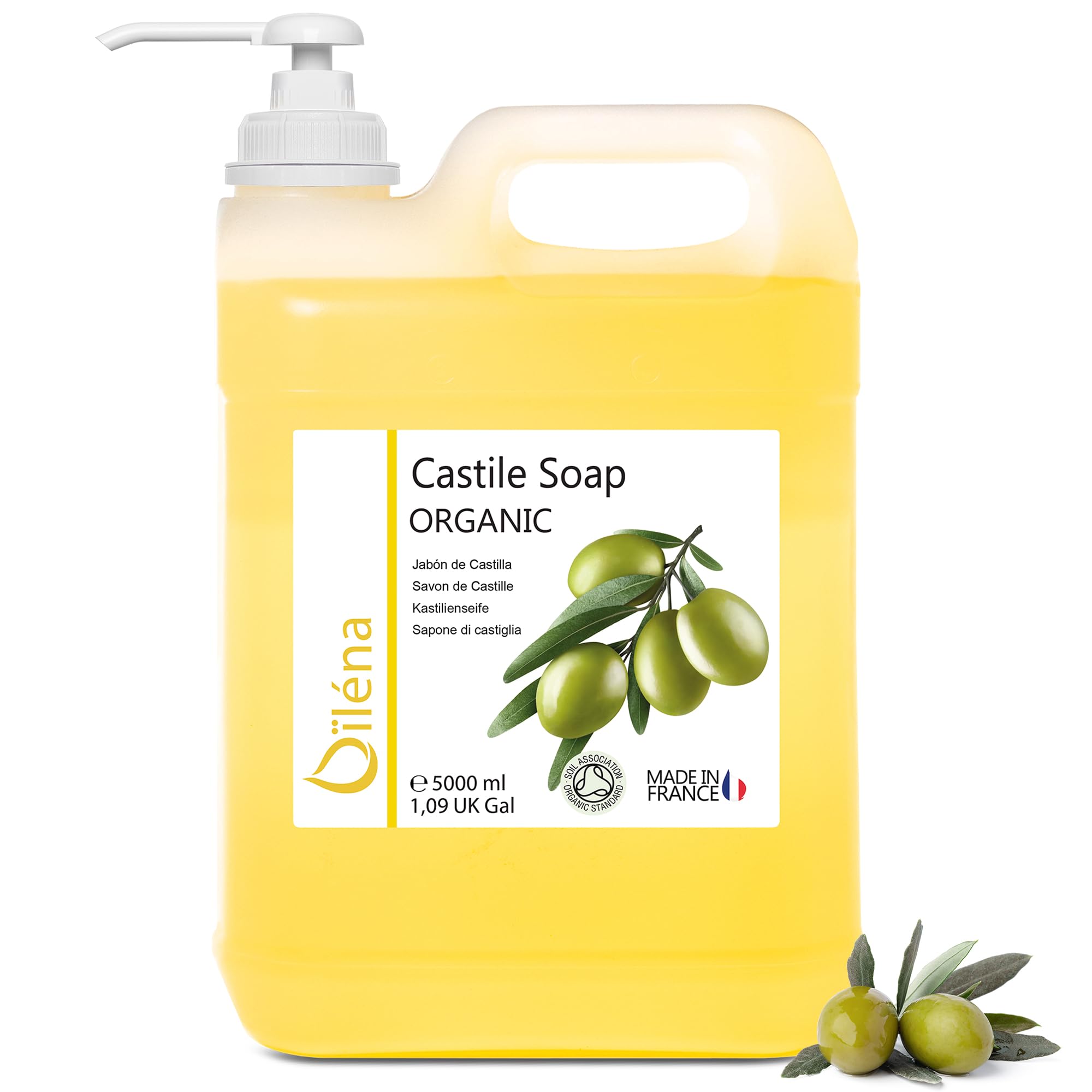 Organic Olive Oil Soap, Castile Liquid Soap, Facial Cleaning, Antibacterial Soap, Handwash Liquid Soap, Cleansing Gel, Hair Soap, Castile Soap for Plants, Foaming, Unscented, 5000 ml