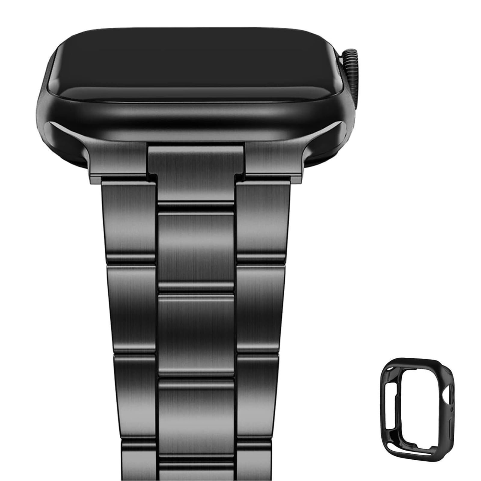 Fullmosa Compatible With Apple Watch Straps 44mm 42mm 45mm, Upgraded Version Stainless Steel iWatch Strap with Case for SE 3 2 1/Series 9 8 7 6 5 4 3 2 1 for Women Men, Black