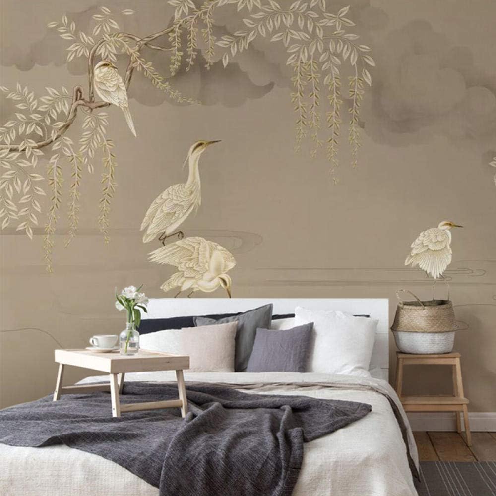 Wallpaper Chinese Zen Flower and Bird Illustration Khaki Warm Minimalist Wall Cloth Tv Background Wall Paper Painting,300Cmx210Cm