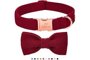 Babole Pet Wine Red Dog Collars for Medium Dog,Cute Corduroy Dog Collar with Bow Tie Safety Metal Buckle Adjustable Puppy Collars for Small Large Boy&Girl Male&Female Dogs,M-Neck 13.5"-22"