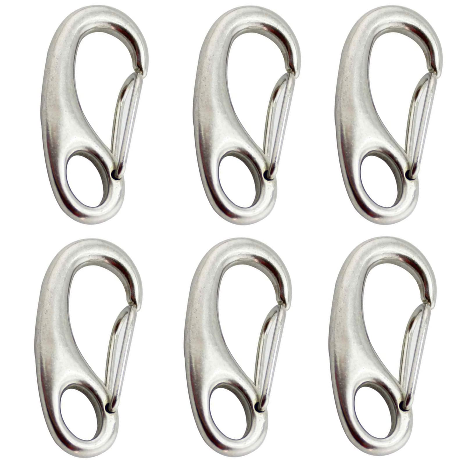 6Pcs Snap Rope Hook Clip Stainless Steel Spring Carabiner Egg Shape Snap Hook Marine Anchor Clips for Outdoor Tactical Survival Gear Pet Accessory Keychains