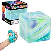 Superzon Stress Cube Squishy – Gel Ice Cube Fidget Toys for Anxiety Relief, Sensory & Focus – Soft Squishy Stress Ball Cube for Kids & Adults 2.25inchi (Green&Blue)