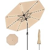 HarmonyHealth 10 Ft Solar Patio Umbrella with LED Lights & Tilt Crank, 8 Ribs Outdoor Market Table Umbrella for Pool, Deck, Backyard, Tan