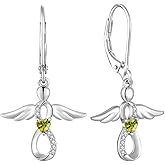 FJ Guardian Angel Dangle Drop Earrings 925 Sterling Silver Infinity Leverback Birthstone Earrings Jewelry for Women