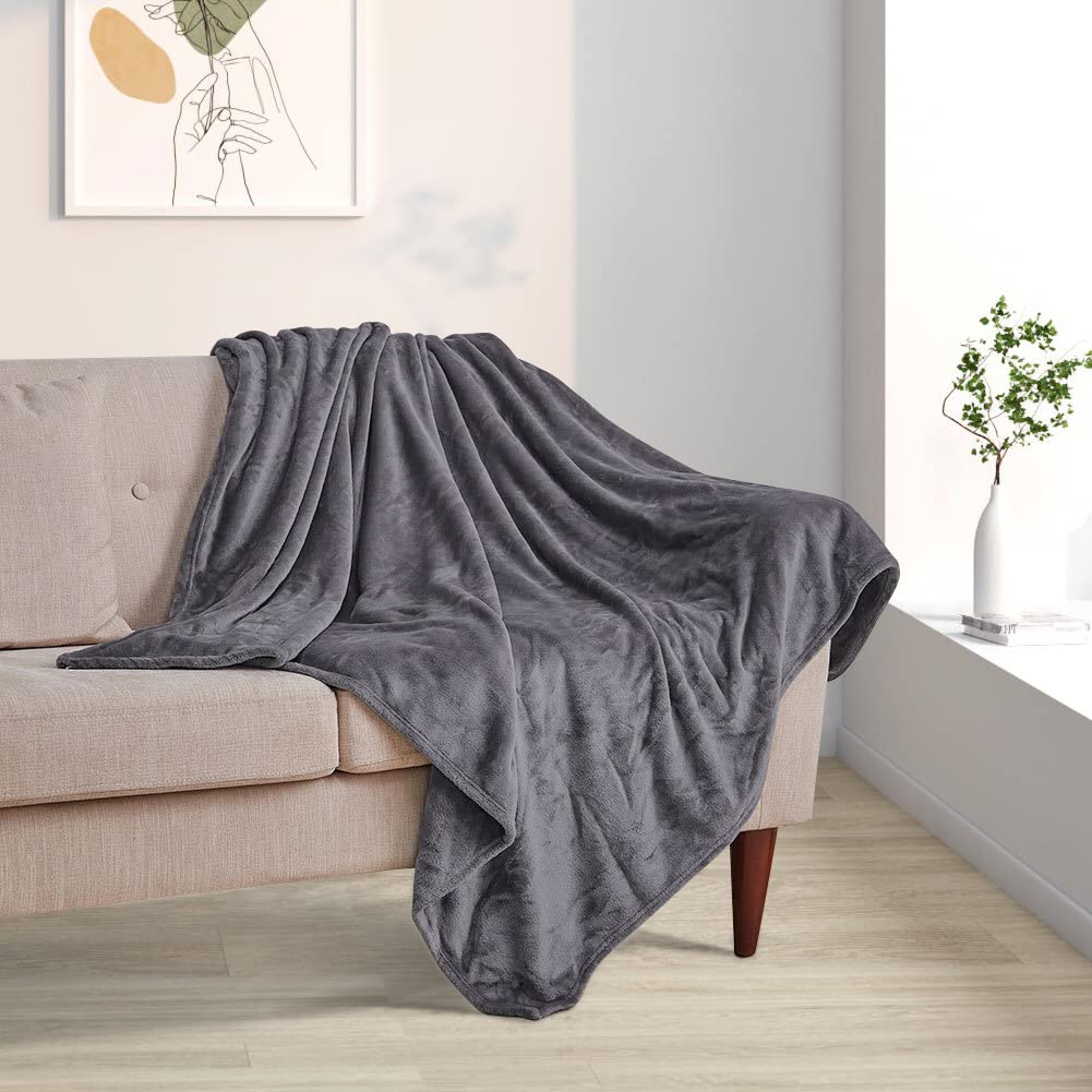 INMOZATA Flannel Fleece Blanket - Large Soft Cosy Fluffy Blanket Grey Double Warm Throws for Sofas Bed Armchair Settees Travel（200X150 CM）
