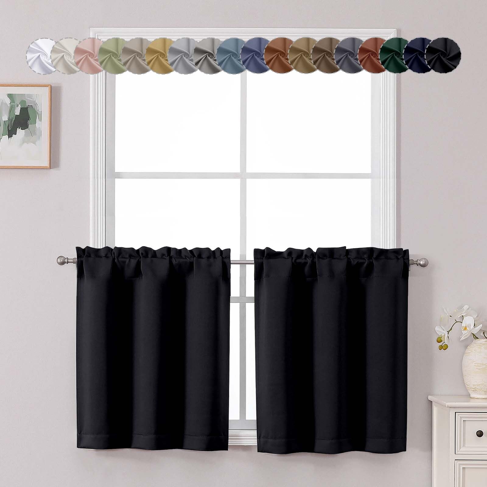 Photo 1 of Chyhomenyc Short Black Out Curtains 24 Inch Length, Small Blackout Curtain Rod Pocket Half Window Curtains for Kitchen Basement Cabinet Camper RV Bunk, 2 PCS, Each 30" Wx24 L, Black