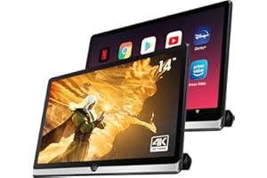 SEVENTOUR 14 inch 4K Android 10.0 Portable Car TV Headrest Monitor Tablet for Back seat, Support Phone Wireless mirroring Touch Screen,with WiFi/Bluetooth/HDMI/USB/SD/FM/Airplay Video Player 2G+32G(2*PCs)